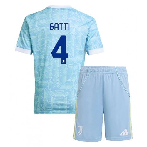 Stroje piłkarskie Juventus Federico Gatti #4 Koszulka Wyjazdowej dla dzieci 2025-26 Krótki Rękaw (+ szorty)